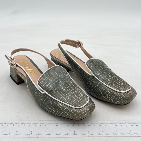 YDN Silver Emboss Square Toe Block Low Heels Slingback Formal Loafer Dressy Shoe - Picture 4 of 8